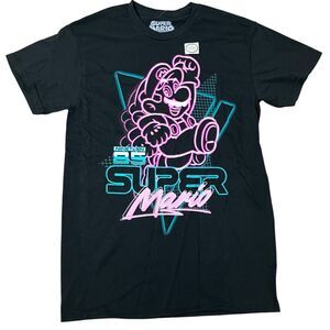 Super Mario T-Shirt Mens Black 1985 Neon Retro Nintendo Party Video Gamer Sz S